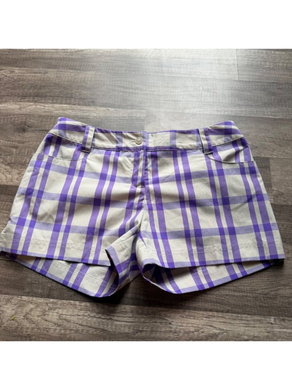 Adidas Womens Purple Plaid Shorts Size 4 Casual Golf Style Cotton Blend